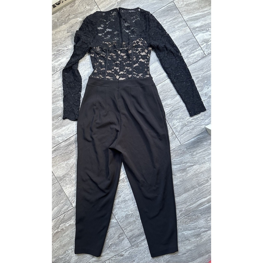 Express Women's Black Floral Lace Long Sleeve Jumpsuit One-Piece Size 0 0079 - Picture 5 of 6